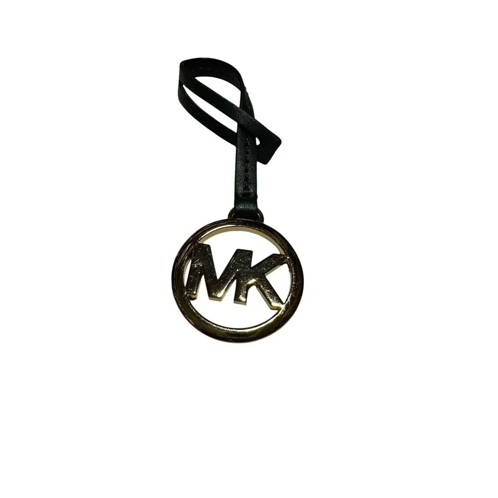 MICHAEL KORS GOLD MK LOGO CHARM / OLIVE GREEN LEATHER STRAP HANDBAG FOB Hang Tag